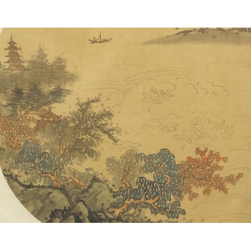 462 - Two Japanese woodblock prints, together with a pair of Oriental watercolours on silks, both with lan... 