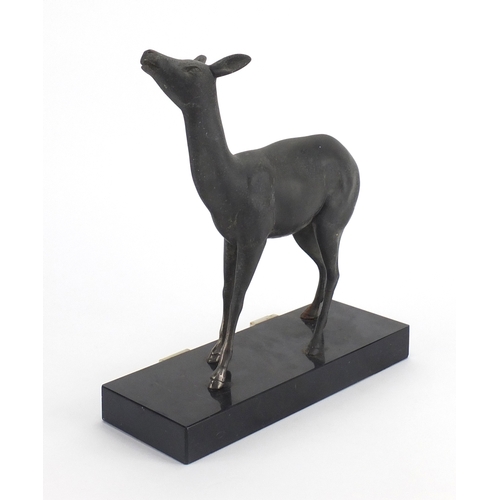 603 - Art Deco marble onyx sculpture mounted with a bronzed deer, 25cm wide