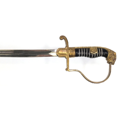 292 - German Military interest Army sword with scabbard, the blade engraved Eickhorn Solingen, 94cm in len... 