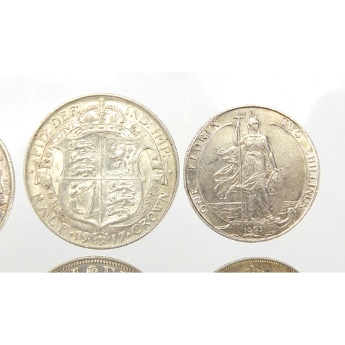 207 - George III and later British silver coinage including two 18th century six pence's, 1849 Gothic flor... 