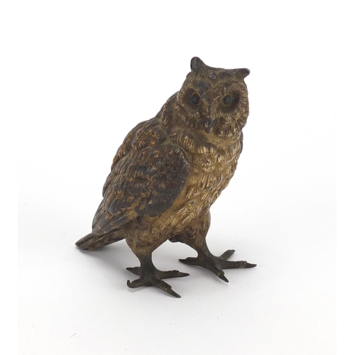 4 - Austrian cold painted bronze owl, stamped Geschutzt twice and numbered 478, 8.5cm high
