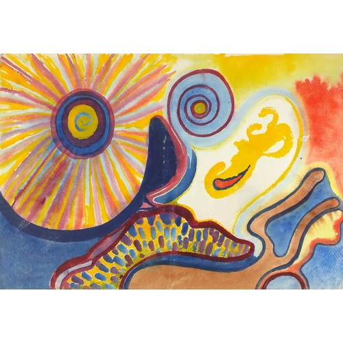 897 - Grace Pailthorpe 1968 - Abstract composition, surreal mushrooms, double sided watercolour on card, u... 