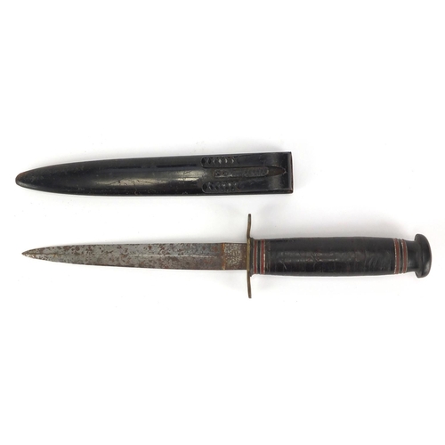 294 - Military interest Commando knife by William Rodgers of Sheffield with sheath, 29cm in length