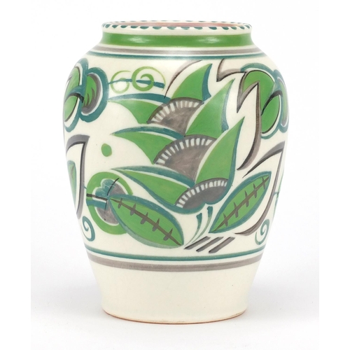 565 - Poole pottery GPA pattern vase, hand painted in shades of green with stylised flowers, impressed fac... 