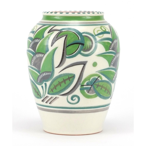 565 - Poole pottery GPA pattern vase, hand painted in shades of green with stylised flowers, impressed fac... 