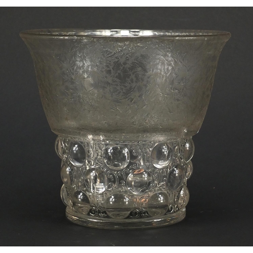 552 - Art Deco crackled and clear glass vase decorated with foliate motifs, 16.5cm high