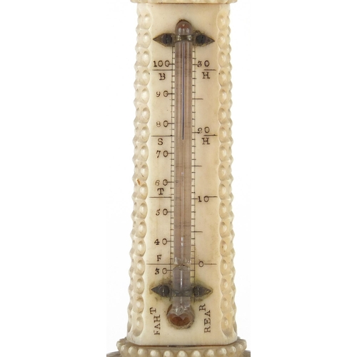 92 - 19th century carved ivory desk thermometer, of stepped cylindrical tapering form, Ambrosini Brighton... 