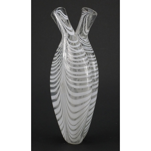 545 - Victorian Nailsea double glass flask with white spiral decoration , 25cm in length