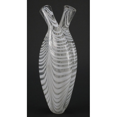 545 - Victorian Nailsea double glass flask with white spiral decoration , 25cm in length