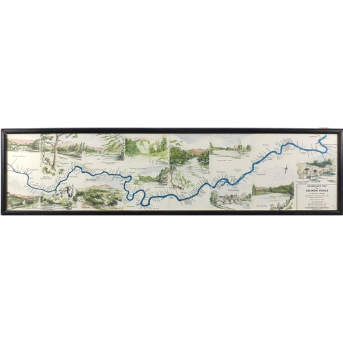 159 - Fisherman's map of salmon pools on the river Dee by Maude Parker 1931 together with three framed fis... 