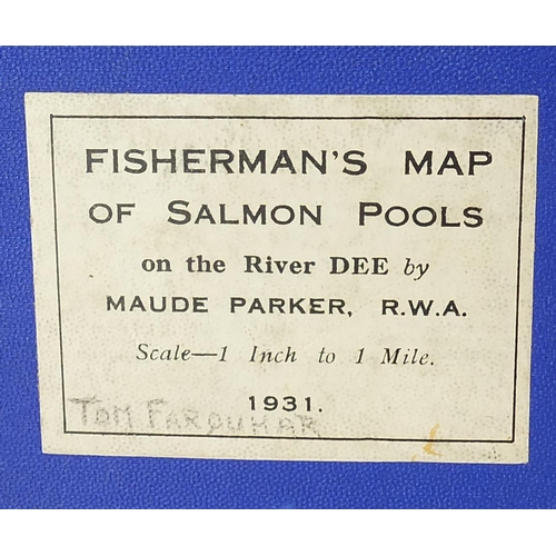 159 - Fisherman's map of salmon pools on the river Dee by Maude Parker 1931 together with three framed fis... 