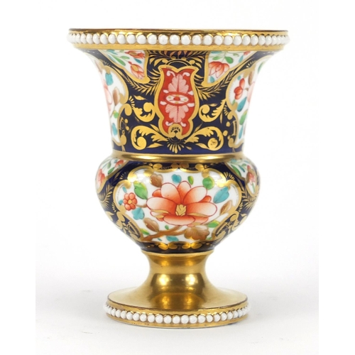 514 - Spode Imari pattern porcelain vase with beaded rim, hand painted with panels of flowers, inscribed S... 