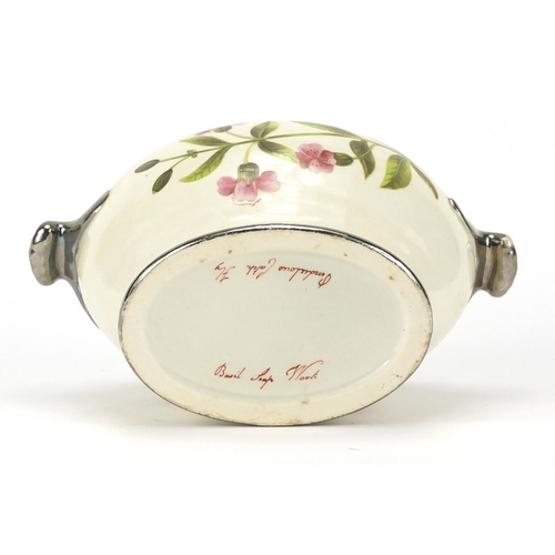 511 - Staffordshire Botanical Cream Ware sauce tureen and cover, hand painted with flowers, 15cm high