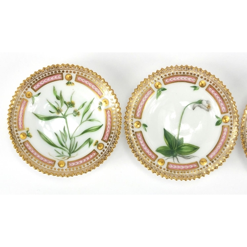 532 - Set of four late 19th century Royal Copenhagen floral danica style dishes, each hand painted with a ... 