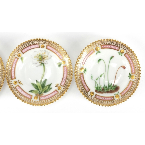 532 - Set of four late 19th century Royal Copenhagen floral danica style dishes, each hand painted with a ... 