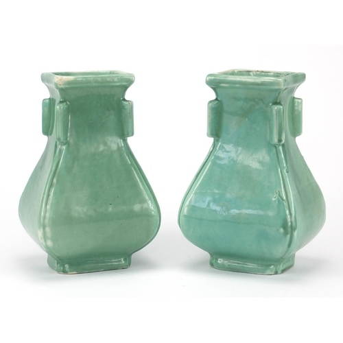 580 - Pair of C H Brannam celadon glazed vases, in the Chinese style both with impressed marks to the base... 