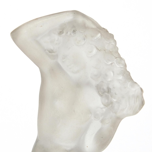 553 - Frosted glass paperweight of a nude female, on a square glass base, etched Lalique France, 9cm high