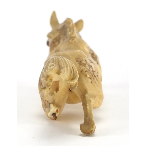 445 - Japanese carved ivory horse, 15cm in length