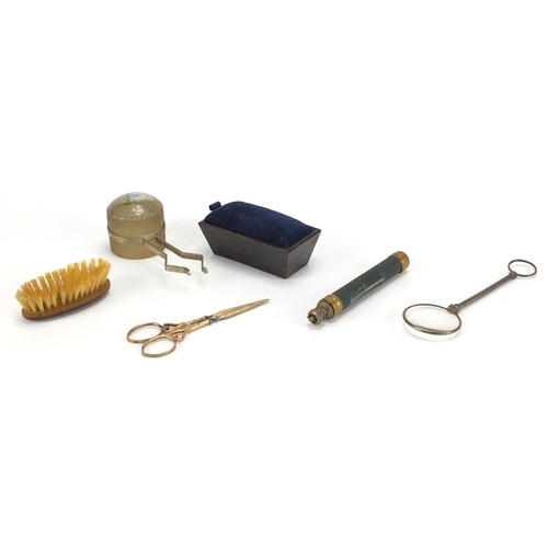 48 - Antique and later miscellaneous objects including a pair of gold coloured metal scissors, Frascati L... 
