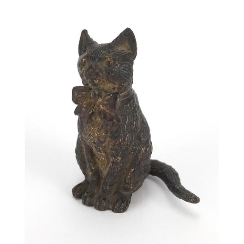 6 - Austrian cold painted bronze seated cat, stamped Geschutzt to the base, 6cm high