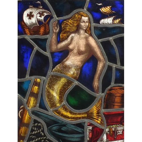 550 - Set of four late 19th/early 20th leaded stained glass windows, each hand painted in the Pre-Raphaeli... 