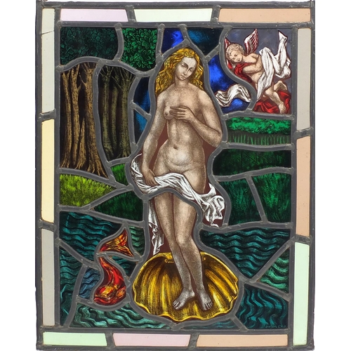 550 - Set of four late 19th/early 20th leaded stained glass windows, each hand painted in the Pre-Raphaeli... 