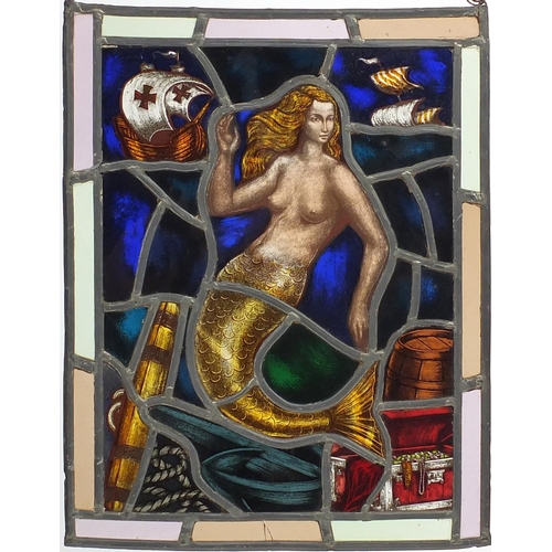 550 - Set of four late 19th/early 20th leaded stained glass windows, each hand painted in the Pre-Raphaeli... 