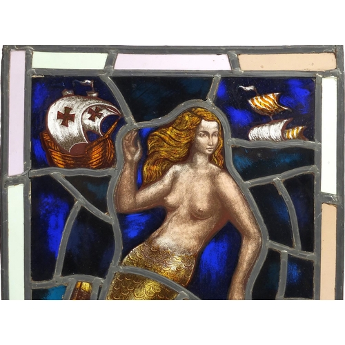 550 - Set of four late 19th/early 20th leaded stained glass windows, each hand painted in the Pre-Raphaeli... 