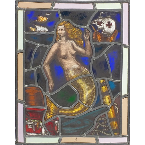 550 - Set of four late 19th/early 20th leaded stained glass windows, each hand painted in the Pre-Raphaeli... 