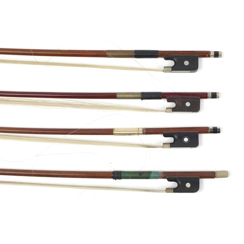 145 - Vintage and later violin bows, Mostly with Mother of Pearl frogs, some with ivory tips