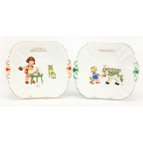 574 - Two of Shelley nursery rhyme sandwich plates by Mabel Lucie Atwell, Don't Forget The Fairies and If ... 