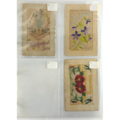 198 - Twenty three Military silk embroidered postcards including Forget Me Not and greetings examples