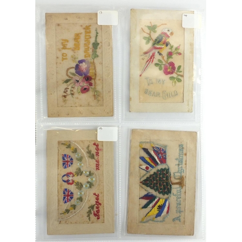 198 - Twenty three Military silk embroidered postcards including Forget Me Not and greetings examples