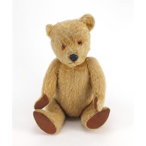 332 - Vintage Chiltern hygienic teddy bear with jointed limbs, beaded eyes and label, 48cm high