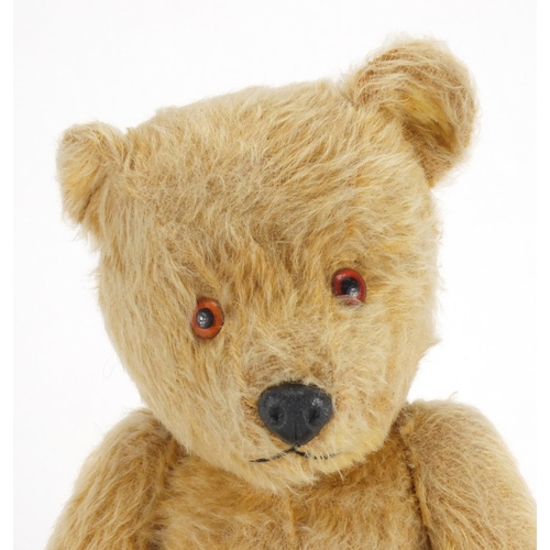 332 - Vintage Chiltern hygienic teddy bear with jointed limbs, beaded eyes and label, 48cm high