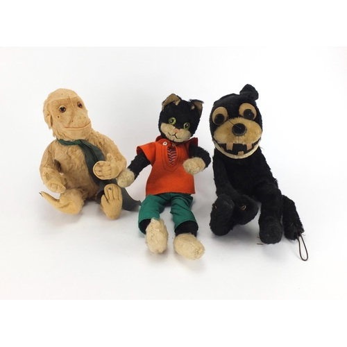 339 - Three vintage animals including a straw filled Felix the cat, the largest 41cm high