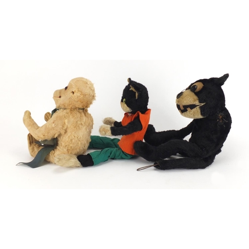 339 - Three vintage animals including a straw filled Felix the cat, the largest 41cm high