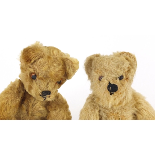 337 - Two vintage straw filled teddy's with beaded eyes, straw filled tiger and one other, the largest 33c... 