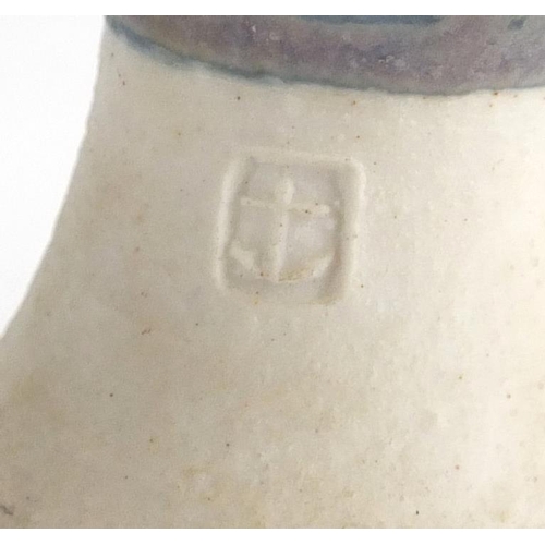 593 - St Ives Studio pottery wine bottle and six matching goblets, impressed marks and dated 1973, the lar... 