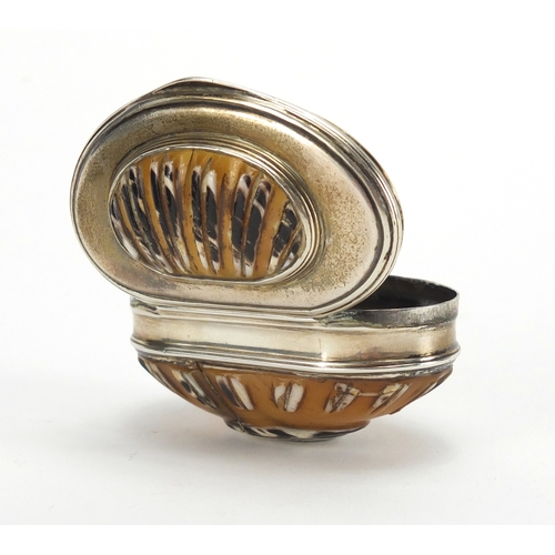 28 - 19th century unmarked silver and abalone shell snuff box, 6.5cm wide