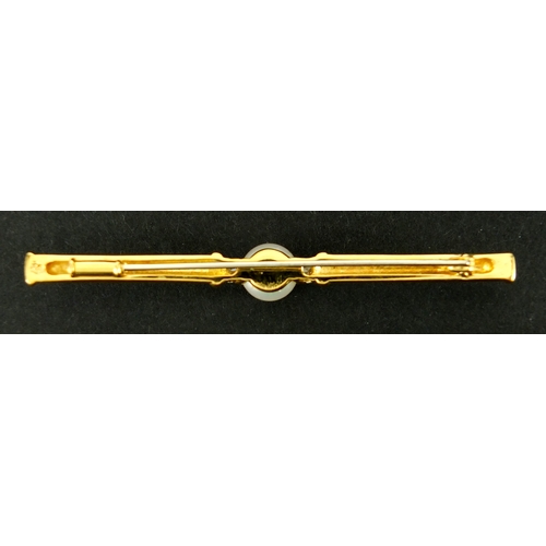 692 - 18ct gold pearl and diamond bar brooch, 6.5cm in length, approximate weight 7.0g