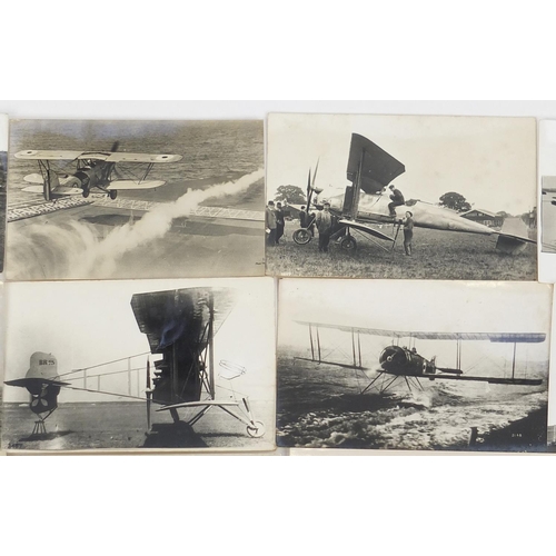 193 - Military interest aviation black and white photographs and postcards, most with annotations to the r... 