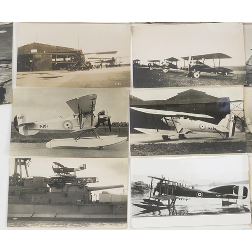 193 - Military interest aviation black and white photographs and postcards, most with annotations to the r... 