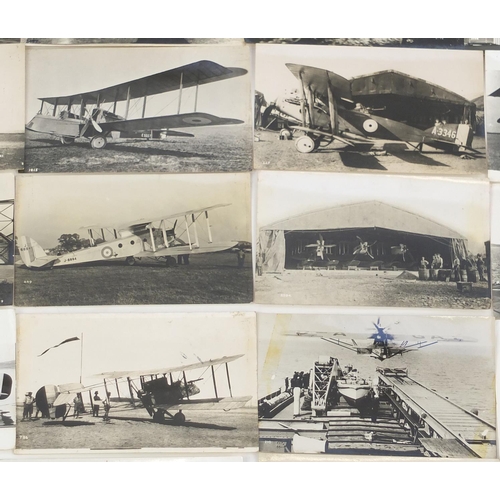 193 - Military interest aviation black and white photographs and postcards, most with annotations to the r... 