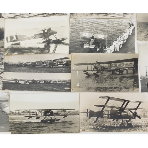 193 - Military interest aviation black and white photographs and postcards, most with annotations to the r... 