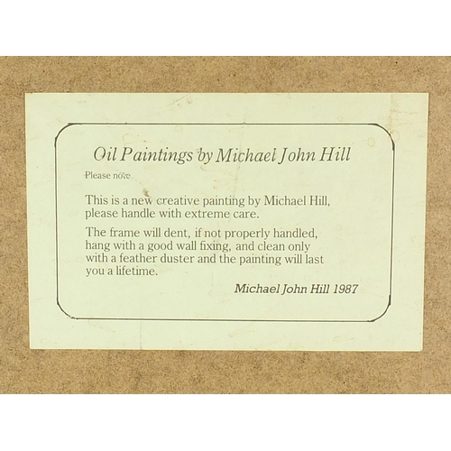 946 - Michael John Hill 1988 - The Path in the Mist, oil on board, label verso, mounted and framed, 60.5cm... 