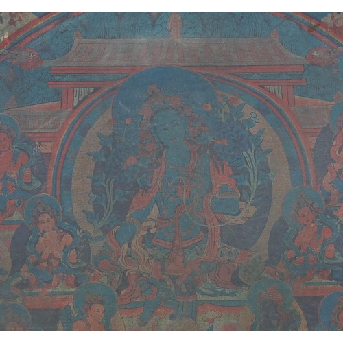 459 - Tibetan textile panel hand painted with Deities,  49cm x 34cm