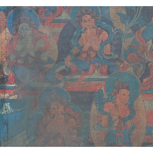 459 - Tibetan textile panel hand painted with Deities,  49cm x 34cm