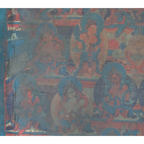 459 - Tibetan textile panel hand painted with Deities,  49cm x 34cm