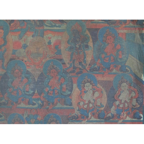 459 - Tibetan textile panel hand painted with Deities,  49cm x 34cm